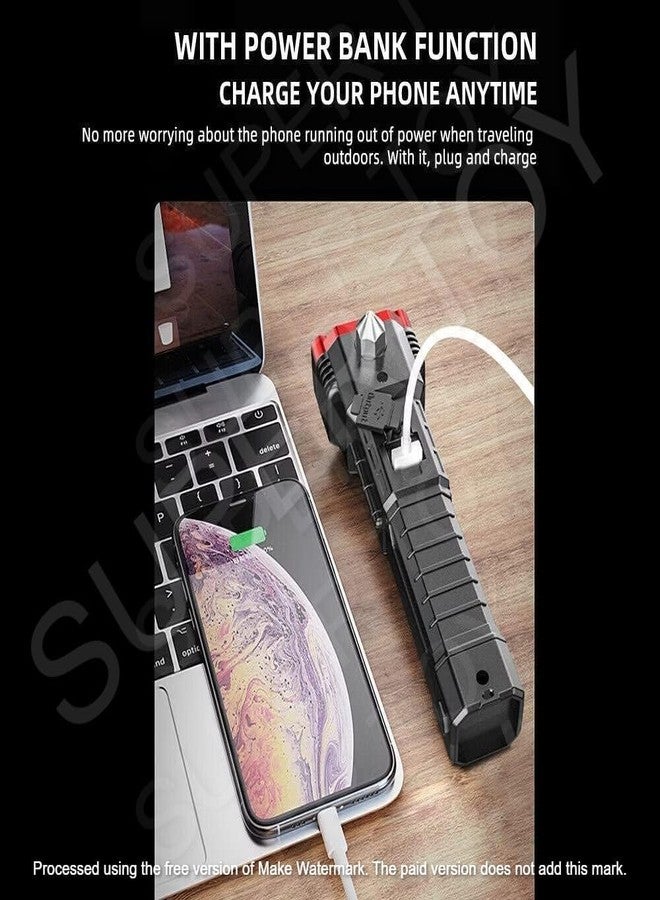 AANTAR Life-Saving Tool Torch Rechargeable LED Flashlight Long Beam Range with Hammer and Strong Magnets, Window Glass and Seat Belt Cutter 4 Modes for Car Camping Hiking Indoor Outdoor - Image 3